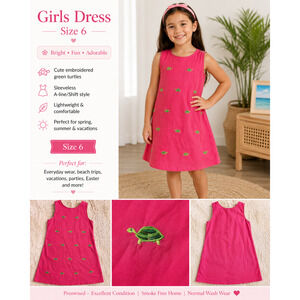 Jenny Pink Sleeveless Embroidered Turtles Coastal Preppy Shift Dress